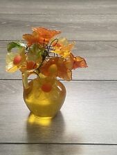 Vtg Acrylic Lucite Vase & Wire Orange Yellow Flower Bouquet Mid Century Modern picture