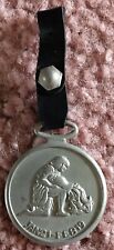 Vintage Zodiac Keychain Aquarius Double Sided Lightweight Metal Leather Silver  picture