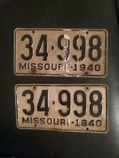 (2) - MATCHING PAIR - 1940- MISSOURI - LICENSE PLATES 34 998 Set Of 2 Man Cave picture