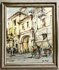 Vintage Original Oil Canvas Painting Figural Italy Parisian Milan Street Scene picture