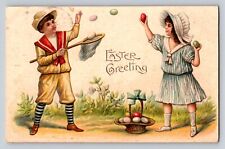 c1910 Children Catch Eggs Net Easter P507A picture