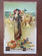 1916 Antique Embossed POSTCARD Native Indigenous Woman & Fruit Thanksgiving picture
