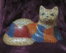 Vintage Patchwork Calico Cat w/ Decoupage Crackled Finish (11