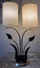 Vintage Brass Wood Floral Lamp Fiberglass Shades Majestic Guggenheim Luxcraft picture