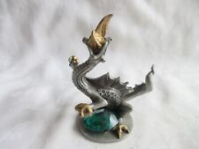 VINTAGE 1984 LAMB PEWTER DRAGON WITH GREEN CRYSTAL FIGURINE picture