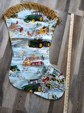 Hand Made  large Christmas Stocking, John Deere Tractor Pattern gift bag Z-4 picture
