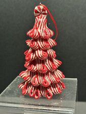 Vintage Peppermint Candy Tree Ribbon Striped Red and White Christmas Ornament picture