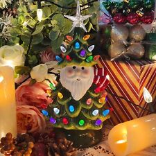 11 Inch Ceramic Santa Christmas Tree That Light Up Battery Operated Indoor Decor picture