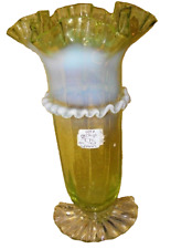 ANTIQUE VICTORIAN OPALESCENT RUFFLED EDGE AND BASE~BEAUTIFUL VASE picture