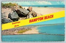 VTG  Chrome Greetings from Hampton Beach New Hampshire Postcard Beach Surfside picture