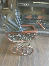 Large Vintage Antique Handmade Baby Stroller Buggy Carriage Wood Wicker Iron picture