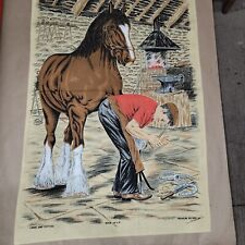 Vintage Unused Richlin RL595  FARRIER AT WORK, man Shoeing A Horse  Tea Towel picture