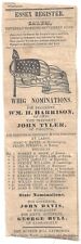 1840 MA WHIG Nominations Wm H. HARRISON & John TYLER Ballot Ticket w/ Flag picture