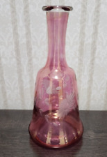 Vintage Cranberry Pink Glass Decanter Etched Frosted Floral picture