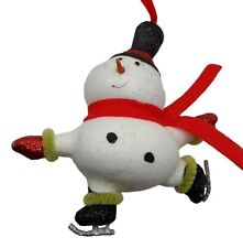 Vintage Styrofoam Skating Glitter Snowman Christmas Holiday Tree Ornament 5