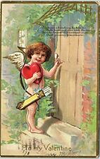 1910 Victorian Naked Cupid with Heart and Arrows Embossed Postcard 14-44 picture