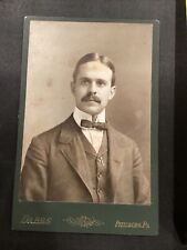 1870-1890’s Pittsburgh PA Dabbs Studio Cabinet Card Photo Man Bow Tie Mustache picture