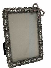 Vintage Pewter Ornate Filigree Rhinestone Picture  Frame Fits 4x6 Photo Bling picture