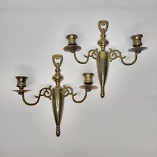 Pair of Vintage Brass Wall Sconces Twin Candlestick Holder Double Arm Candelabra picture