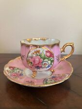 Vintage Three Footed Tea Cup And Saucer Pink Roses Gold Trim Japan picture