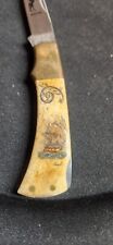 RARE VINTAGE MUSTANG PARKER CUT  FOLDING KNIFE *SIGNED BOAT IN THE OCEAN DRAWING picture