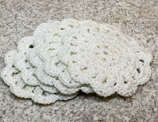 Doily Cocktail Coasters 6 Vintage Ivory Hand Crocheted Knitted picture