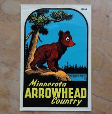 60s Vintage MINNESOTA ARROWHEAD COUNTRY State Travel Souvenir Bear DECAL picture