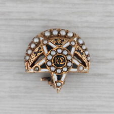 Antique Kappa Sigma Badge Fraternity 14k Gold Pearl Moon Star Skull Pin picture