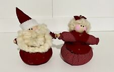 Vintage 90s Handmade Mr & Mrs Santa Claus Approx 5” Tall Maroon Fabric picture