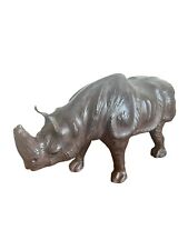 VINTAGE RARE  MID-20TH CENTURY LARGE LEATHER RHINO SCULPTURE FIGURINE 18” LONG picture