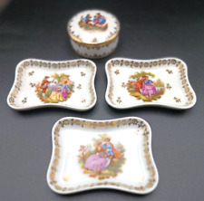 A FRENCH LIMOGES VANITY SET OF (3) SMALL JEWELRY DISHES & (1) TRINKET BOX, v/g picture