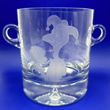 VTG Ice Bucket Glass Krosno Poland Hand Blown Handled Etched Jester Large 7