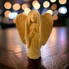 Hand Carved Wooden Praying Angle 6” Sculpture Figurine Artist Signed & Dated picture