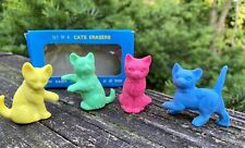 Vintage Lot Of 4 Cat Kittens Erasers Figures Rubber New In Box picture