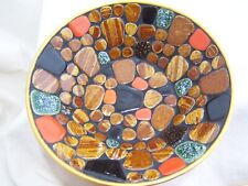 COLORFUL MCM MOSAIC TILED BOWL STONE WOOD Gold Gilt Serving Chip Orange Green  picture