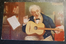 vtg postcard pre-linen Stern Broken String old man guitar art unposted picture