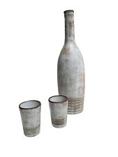 Alexandre Kostanda Vallauris Ceramic Liquor Decanter Bottle w/ 2 Glasses picture