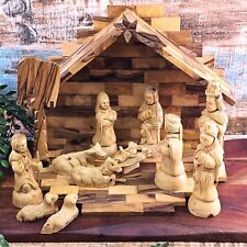 VTG Nativity Set Artisan Carved Olive Wood Bethlehem Creche Holy Family 13 READ picture
