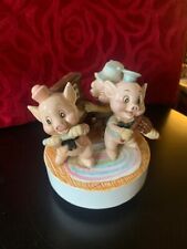 Vintage Schmid Walt Disney Three Little Pigs Porcelain Music Box picture