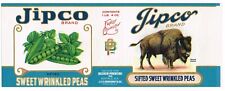 ORIGINAL C1920S CAN LABEL JIPCO BRAND BUFFALO SYRACUSE NY SWEET WRINKLED PEAS  picture