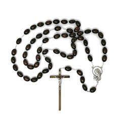 155cm Large brown wood wall rosary beads with 17cm crucifix picture