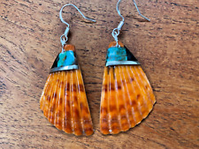Santo Domingo Native American Spiny Oyster Earrings With Inlay Turquoise And Jet picture
