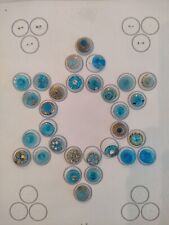 30 AQUA Blue Aquamarine 18mm Glass Buttons - most have Gold Trim picture
