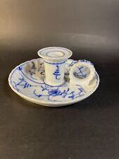 Antique Porcelain Candleholder German Lion T Mark Blue White- Sm. Chip picture