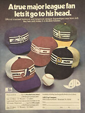 Vintage 1977 AJD MLB Hats - Color Newsprint Ad Superstripe Baseball Teams 7”x10” picture