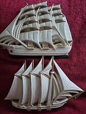 VINTAGE CLIPPER SET 3D SAILING SHIP WALL ART MCM RETRO NAUTICAL DECOR BURWOOD picture