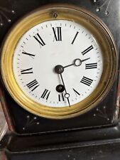 Antique Victorian French Mantel Clock Black Slate & Marble . Works Well picture