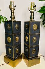 VTG MCM WESTWOOD CHADWICK BLACK&BRASS ROMAN ENGLISH BUST SILHOUETTE PLAQUE LAMPS picture
