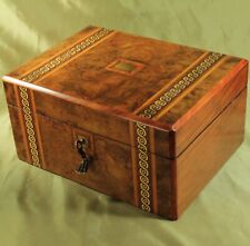 ANTIQUE SEWING BOX BURR BURL WALNUT INLAID WOOD COMPLETE c1890 picture