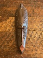 Wooden Hand Carved With Hammered Metal Detail Ghana Mask Wall Decor picture